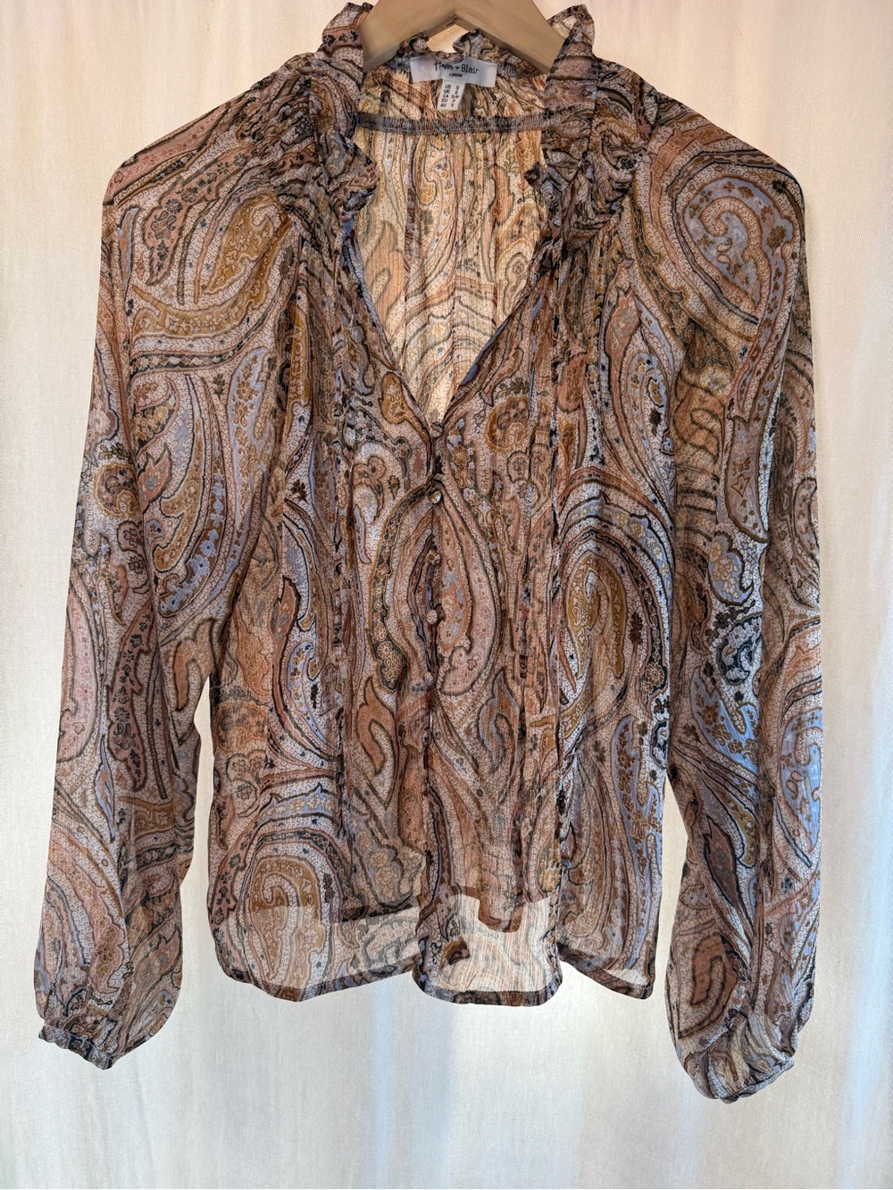 The Haver + Blair London Paisley Ruffle Tie Neck Blouse